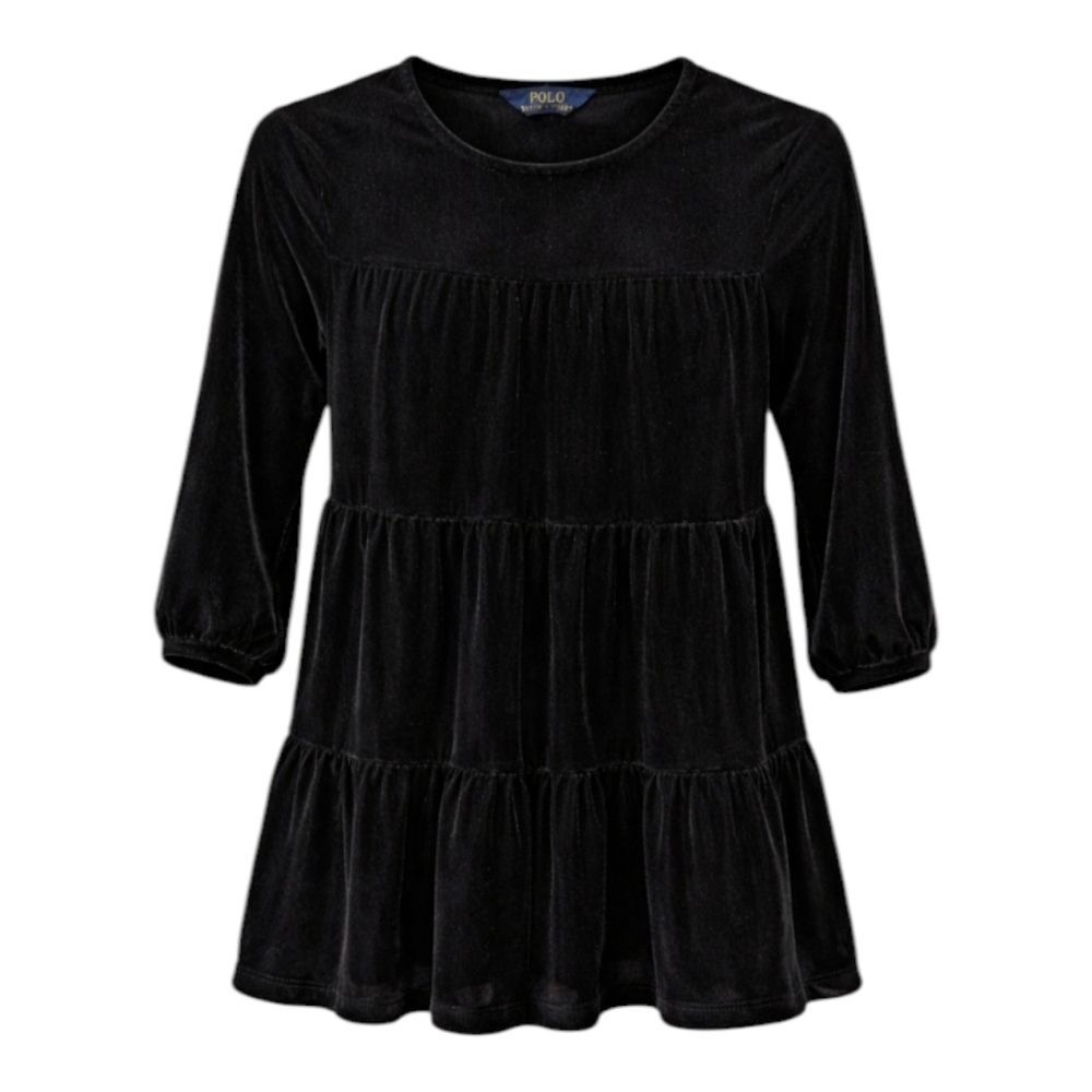 Polo Ralph Lauren Kids Girls Black Velvet Tiered Long Sleeve Dress Winter Size 4